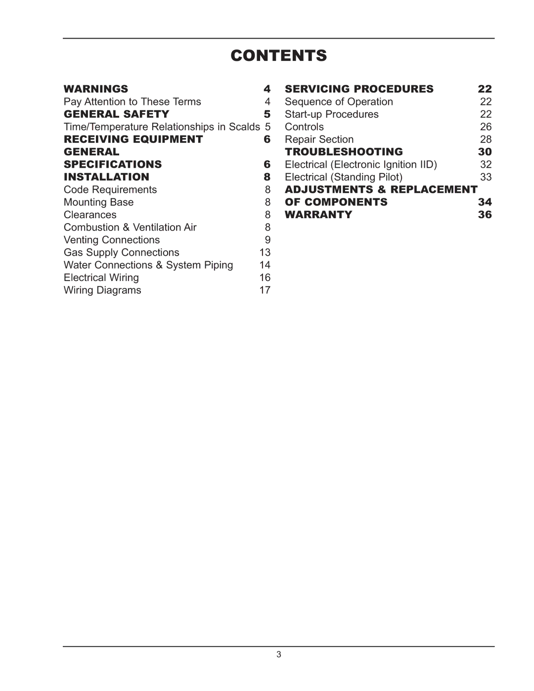 Raypak 2600401 operating instructions Contents 