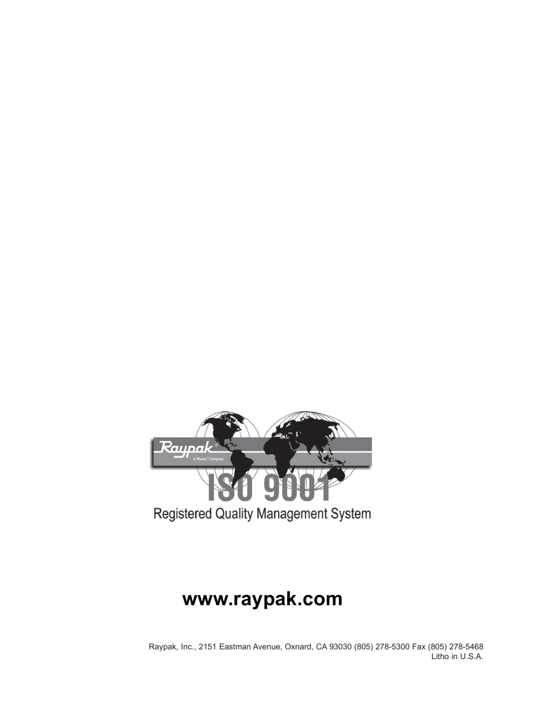 Raypak 2600401 operating instructions 
