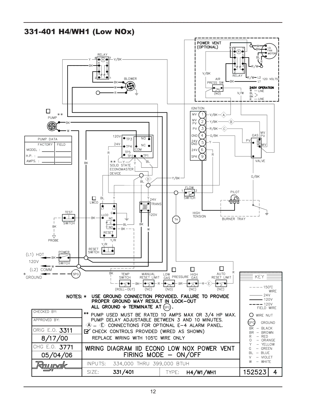 Raypak 260/261, 181/182, 400/401, 330/331 manual 331-401 H4/WH1 Low NOx 