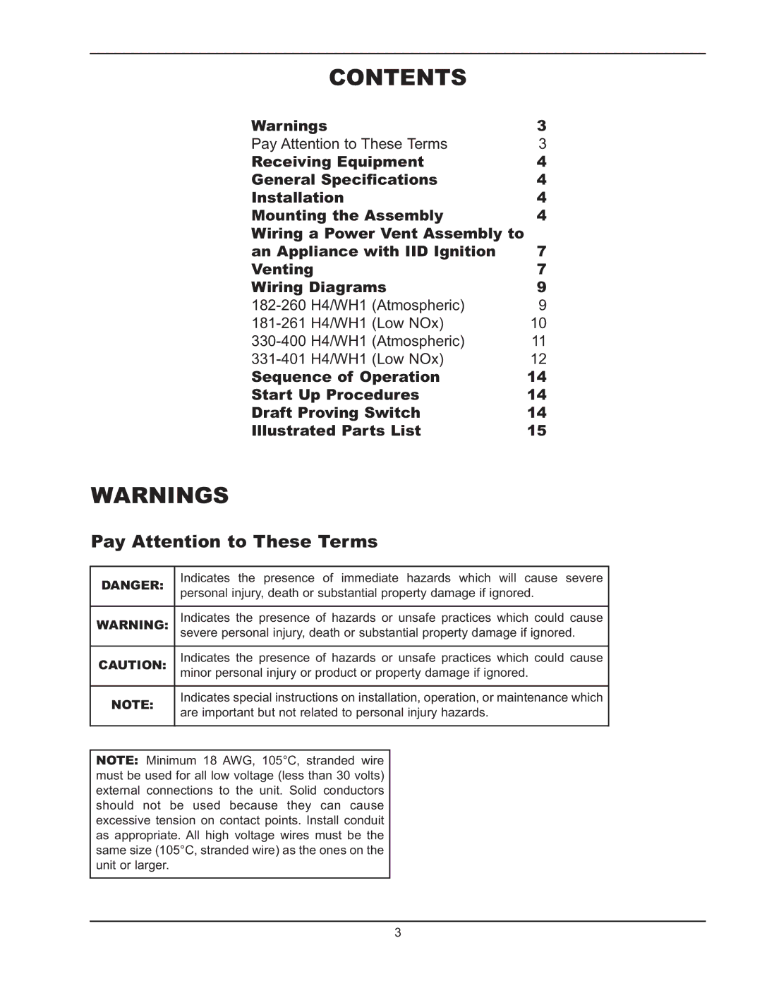 Raypak 330/331, 260/261, 181/182, 400/401 manual Contents 