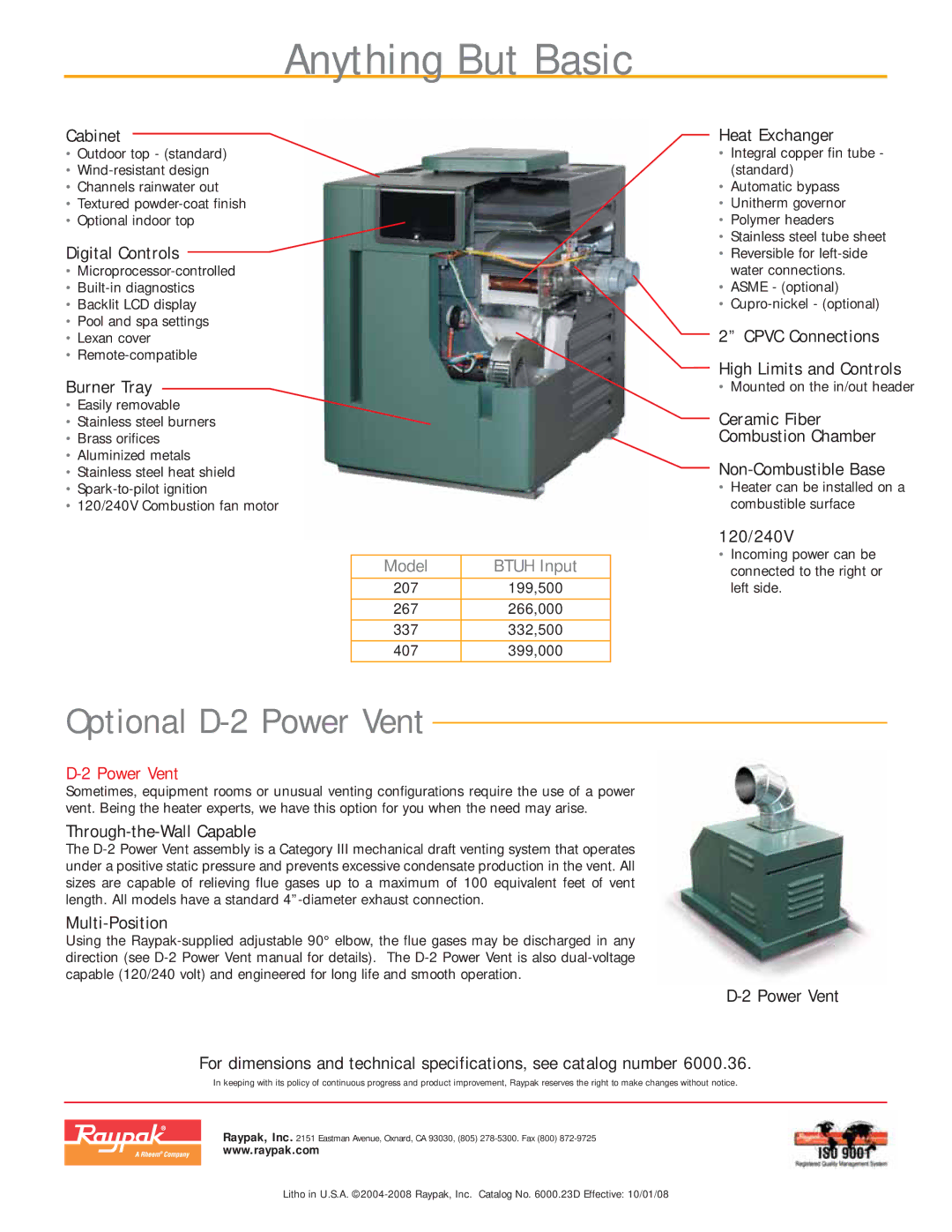 Raypak 337, 267, 207 dimensions Anything But Basic, Power Vent 