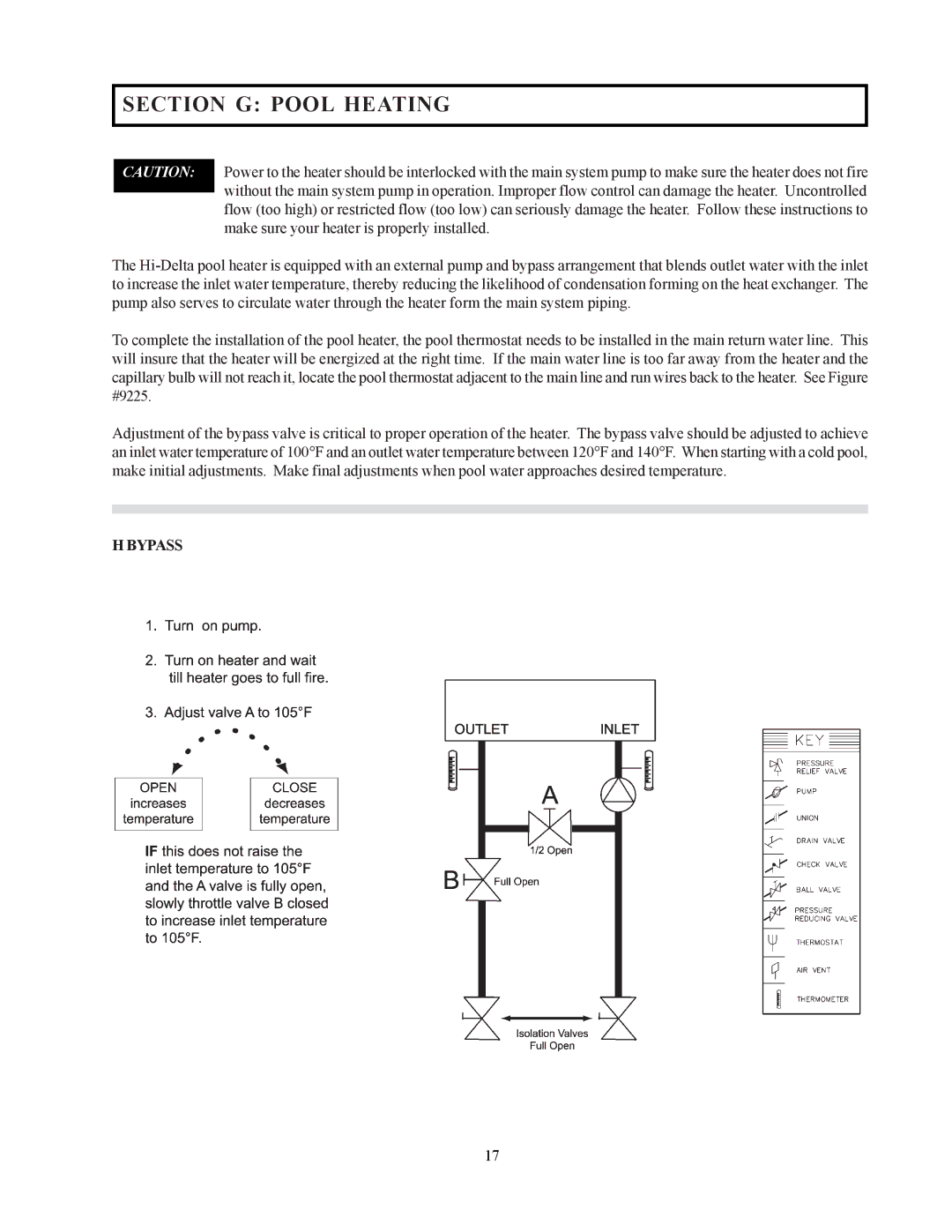 Raypak 302-902 manual Section G Pool Heating, Bypass 