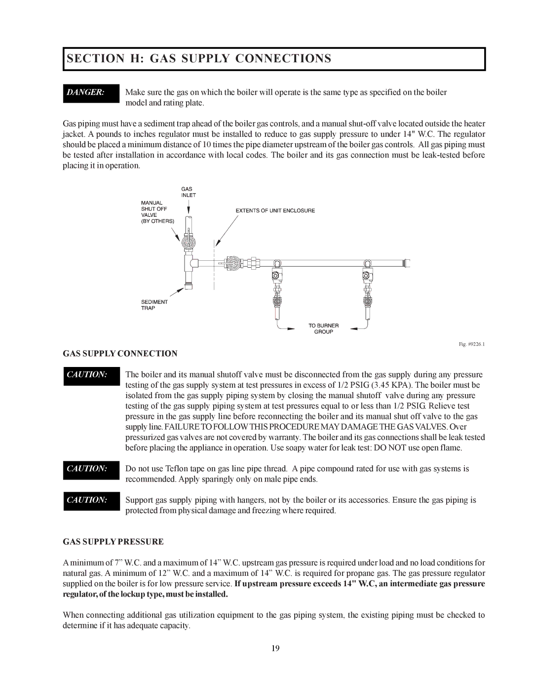 Raypak 302-902 manual Section H GAS Supply Connections, GAS Supply Pressure 