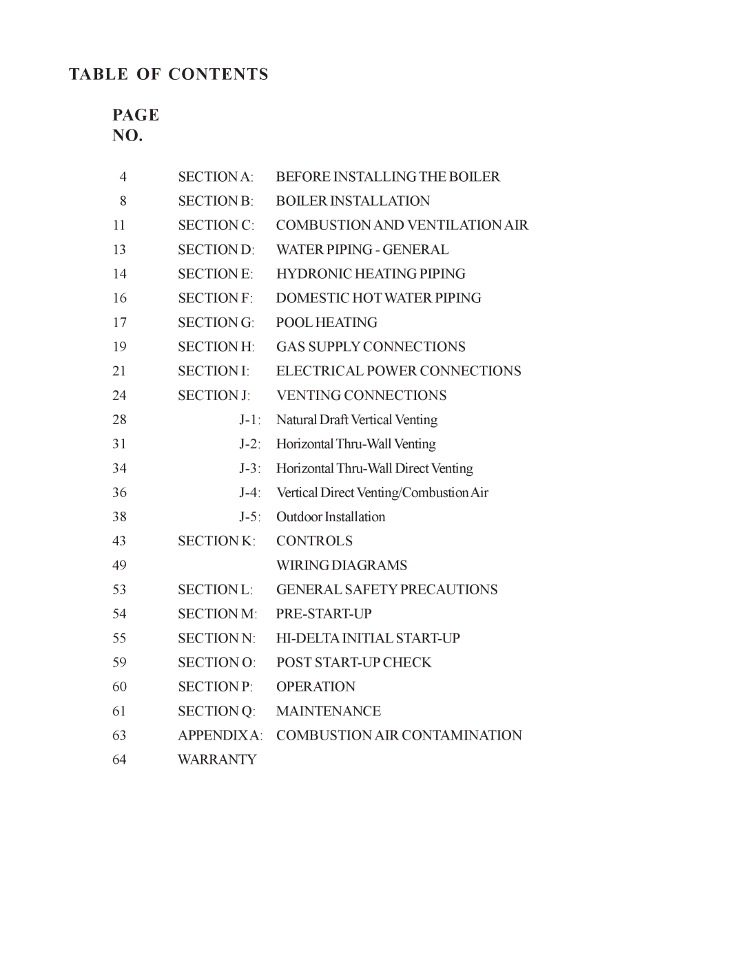 Raypak 302-902 manual Table of Contents 