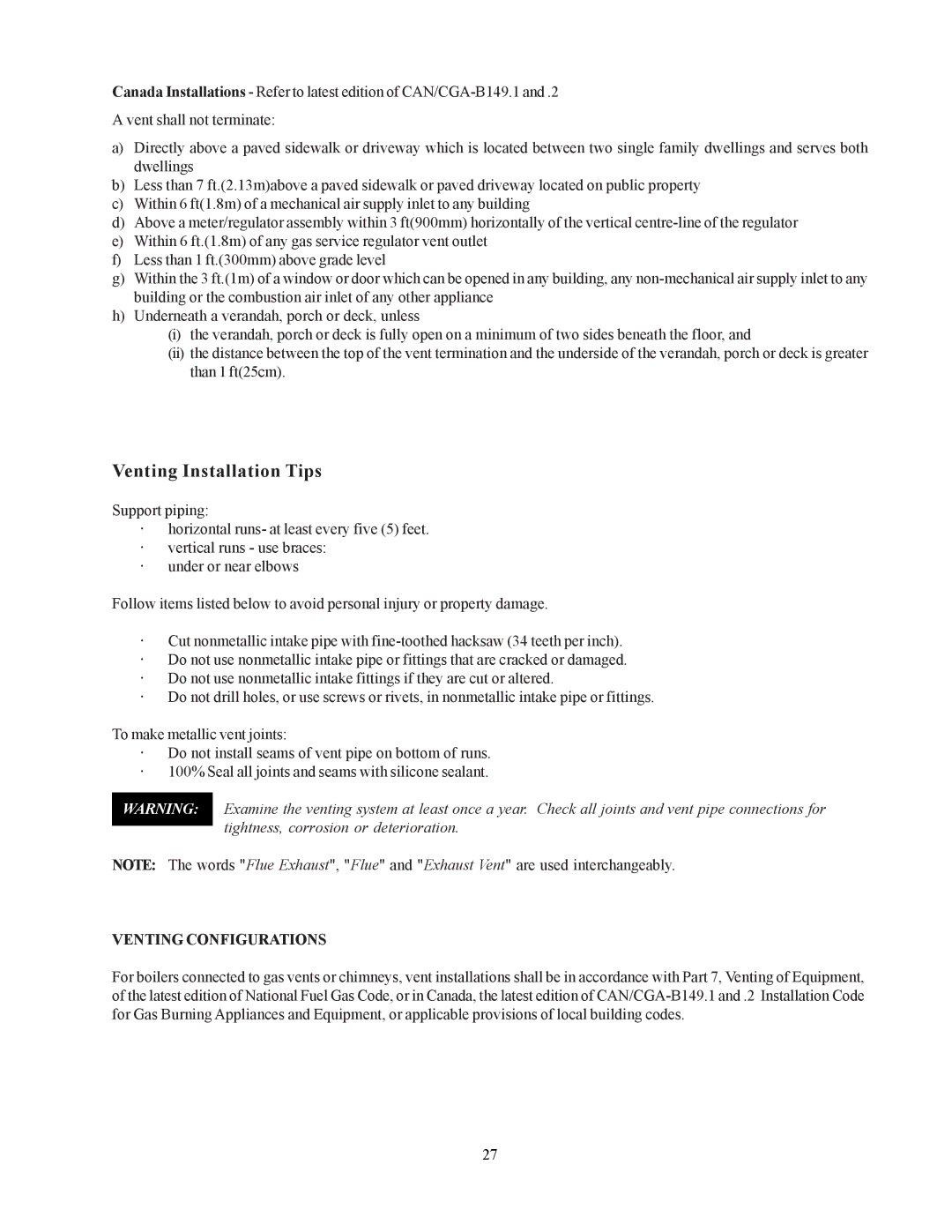 Raypak 302-902 manual Venting Installation Tips, Venting Configurations 