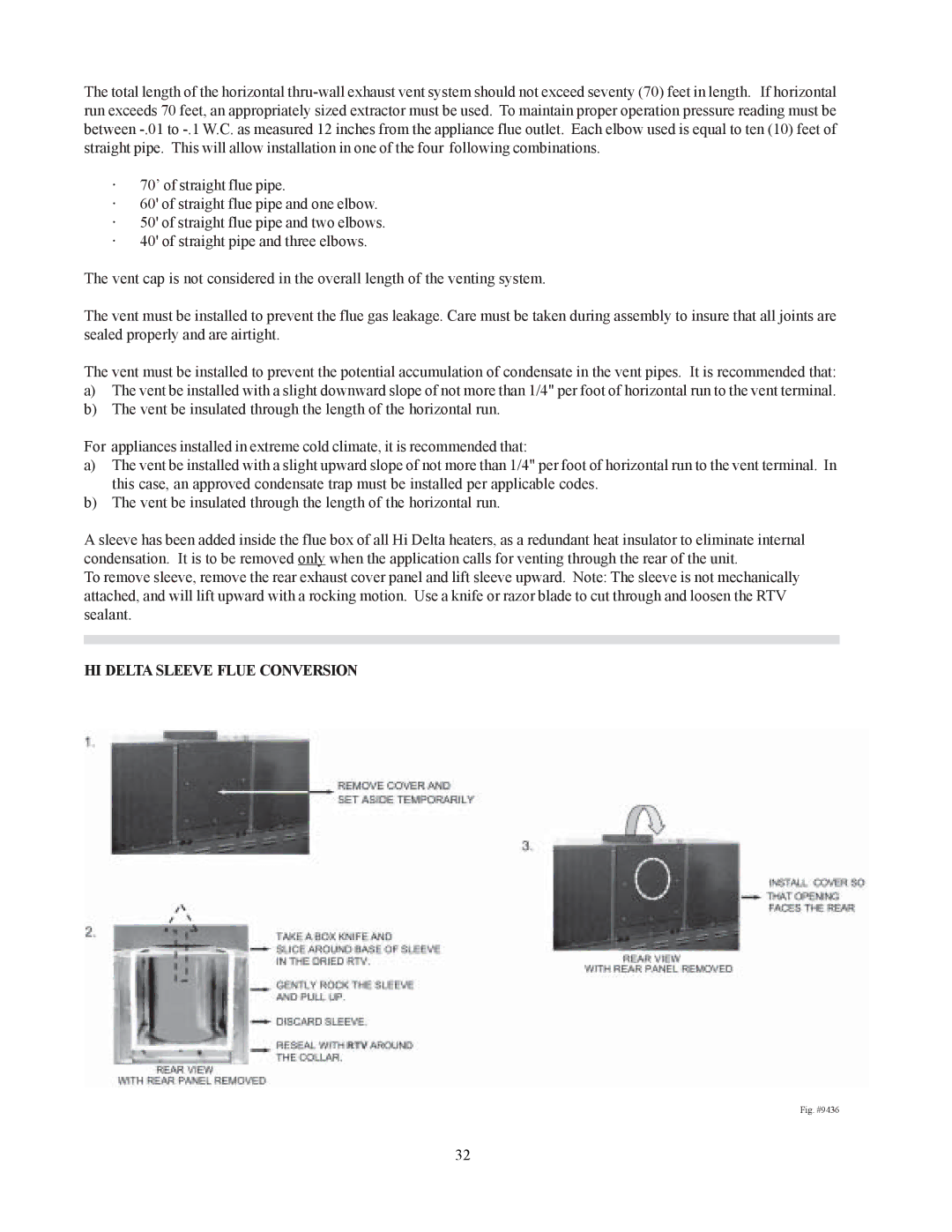 Raypak 302-902 manual HI Delta Sleeve Flue Conversion, Fig. #9436 