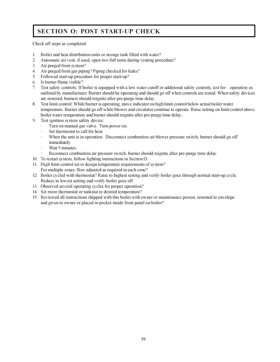 Raypak 302-902 manual Section O Post START-UP Check 