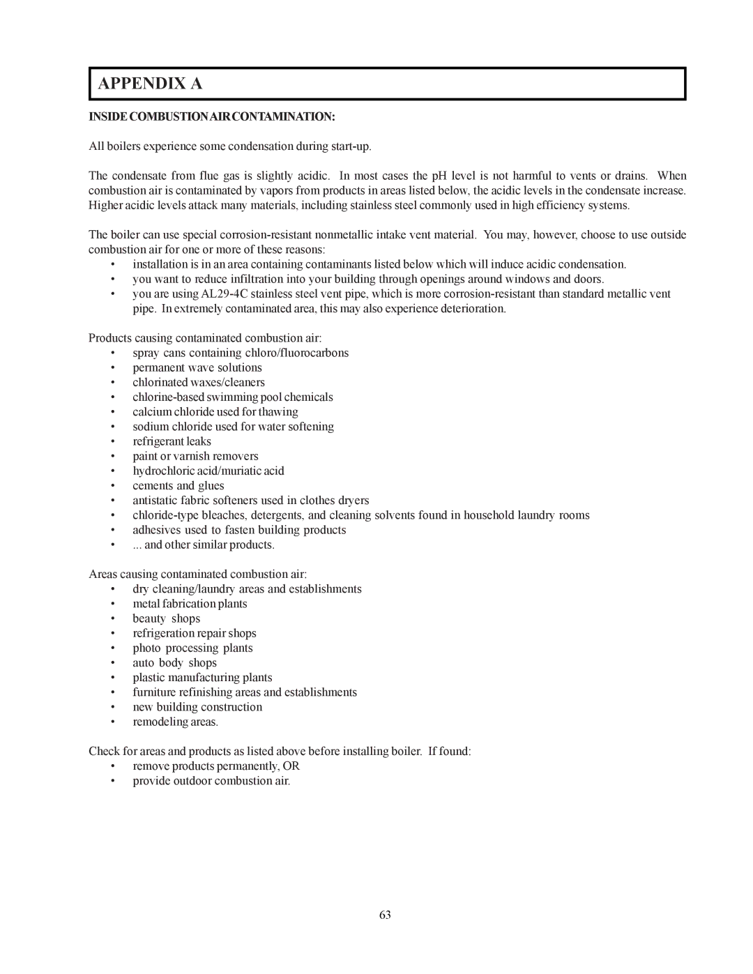 Raypak 302-902 manual Appendix a, Insidecombustionaircontamination 