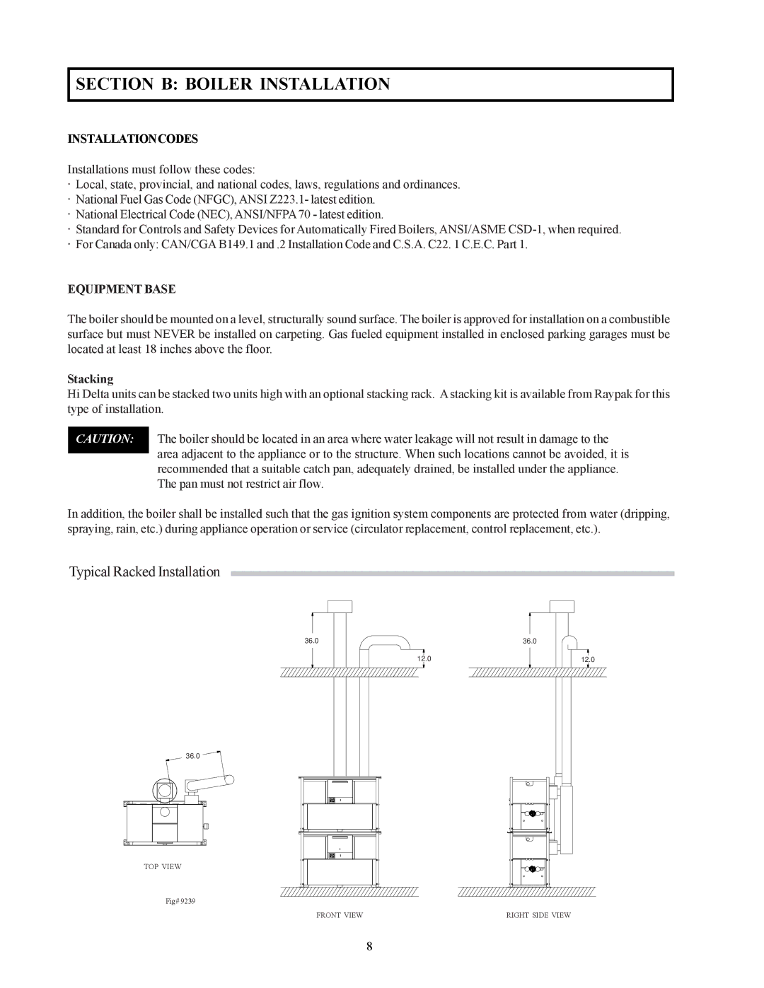 Raypak 302-902 manual Equipment Base, Stacking 