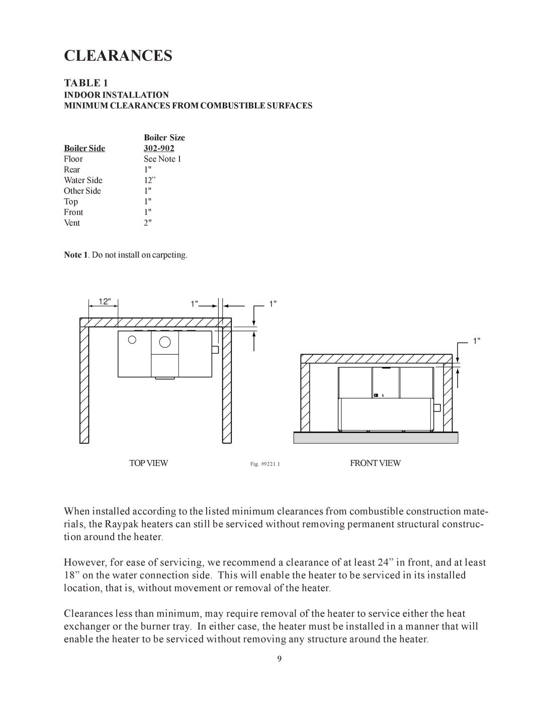 Raypak manual Boiler Size, Boiler Side 302-902 