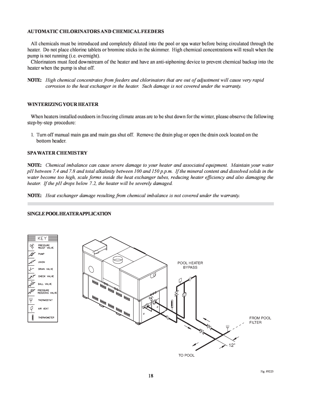 Raypak 302-902 manual Automatic Chlorinators And Chemicalfeeders, Winterizingyour Heater, Spawater Chemistry, Fig. #9225 