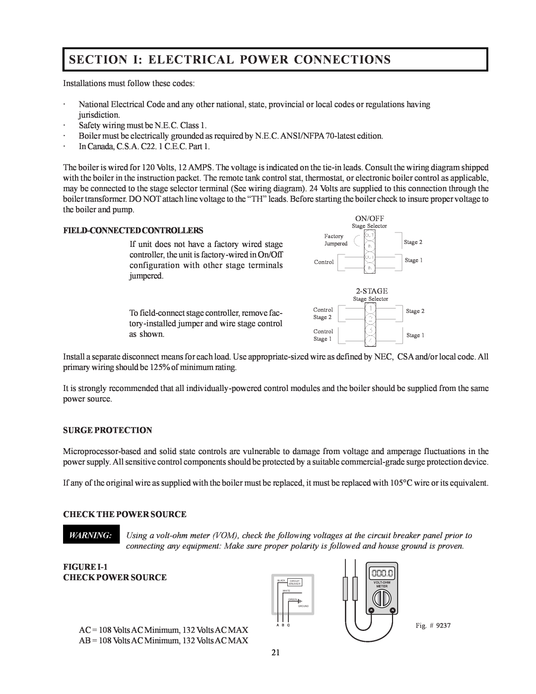Raypak 302-902 manual Section I Electrical Power Connections, Field-Connectedcontrollers, Surge Protection 