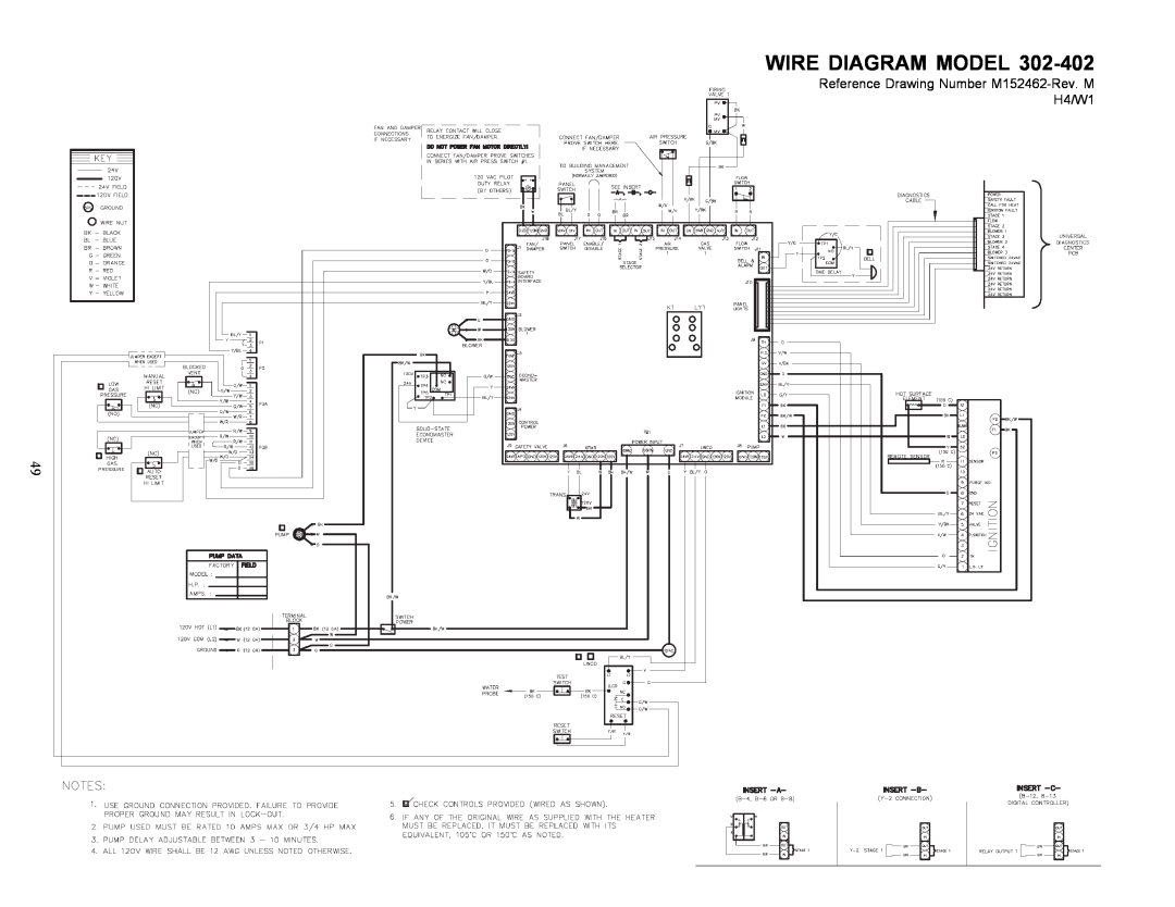 Raypak 302-902 manual Wire Diagram Model, Reference Drawing Number M152462-Rev.M H4/W1 