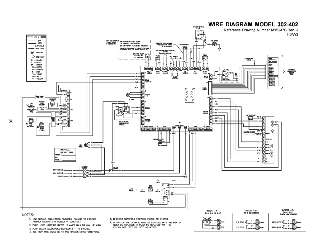 Raypak 302-902 manual Wire Diagram Model, Reference Drawing Number M152470-Rev.J H3/W3 
