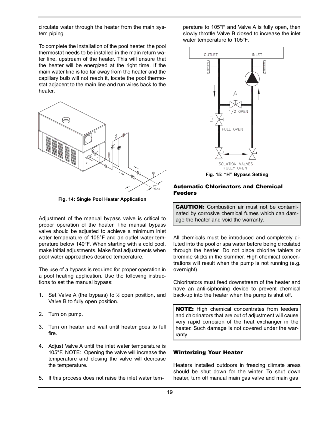 Raypak 302A-902A manual Automatic Chlorinators and Chemical Feeders, Winterizing Your Heater 