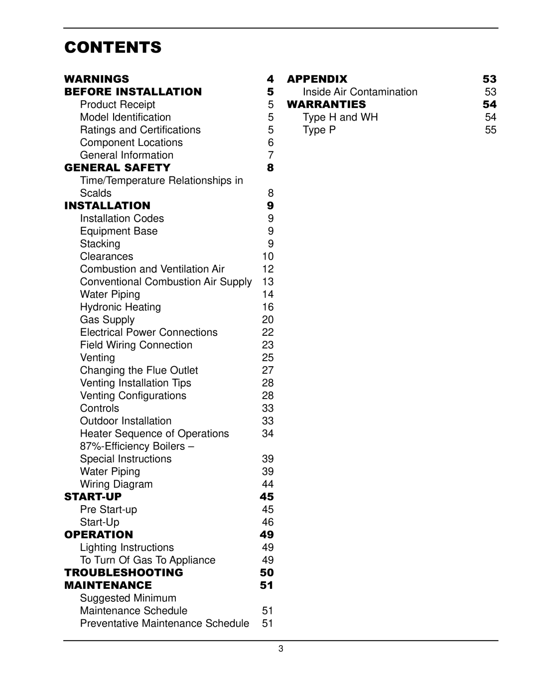 Raypak 302A-902A manual Contents 