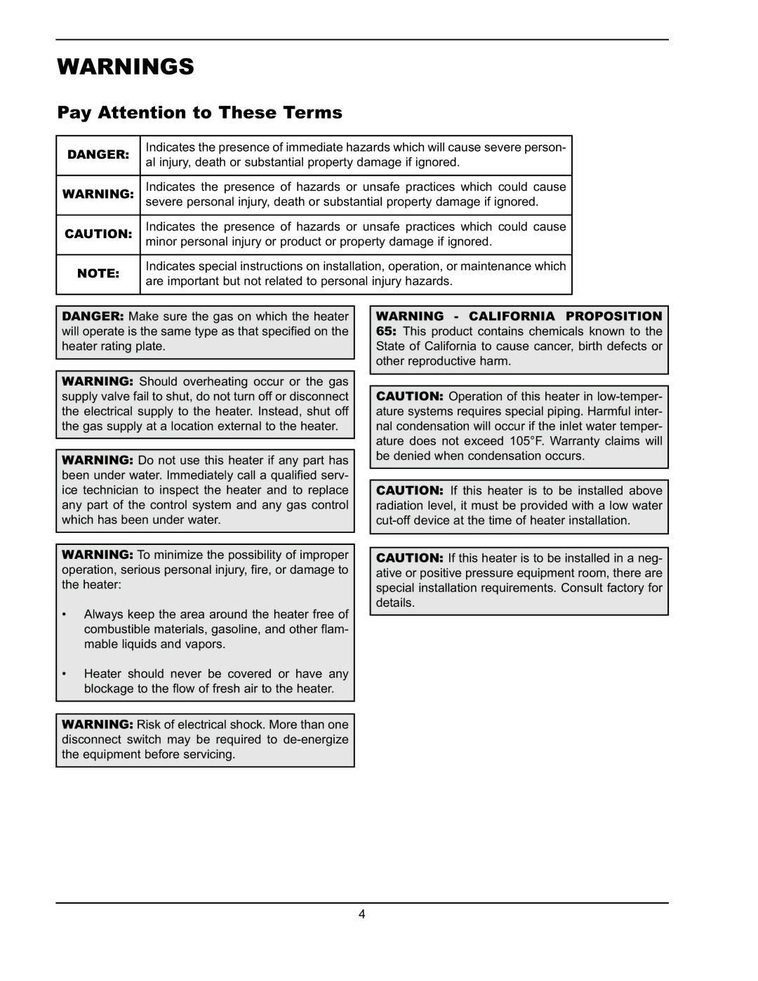 Raypak 302A-902A manual Pay Attention to These Terms 