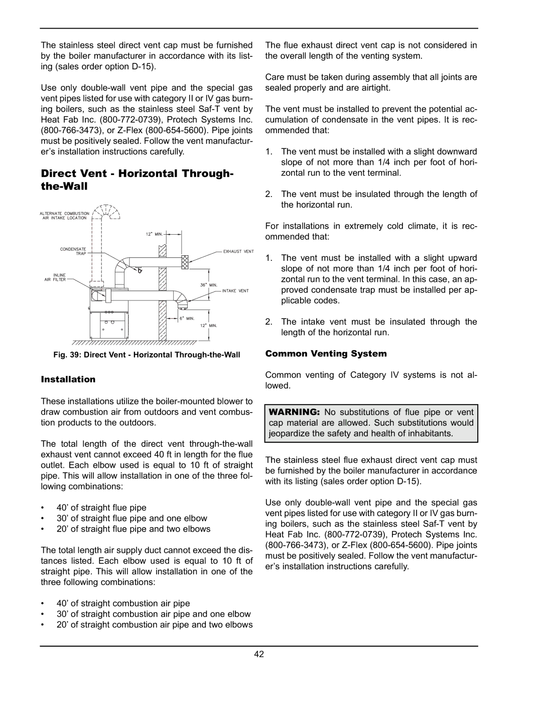 Raypak 302A-902A manual Direct Vent Horizontal Through- the-Wall 