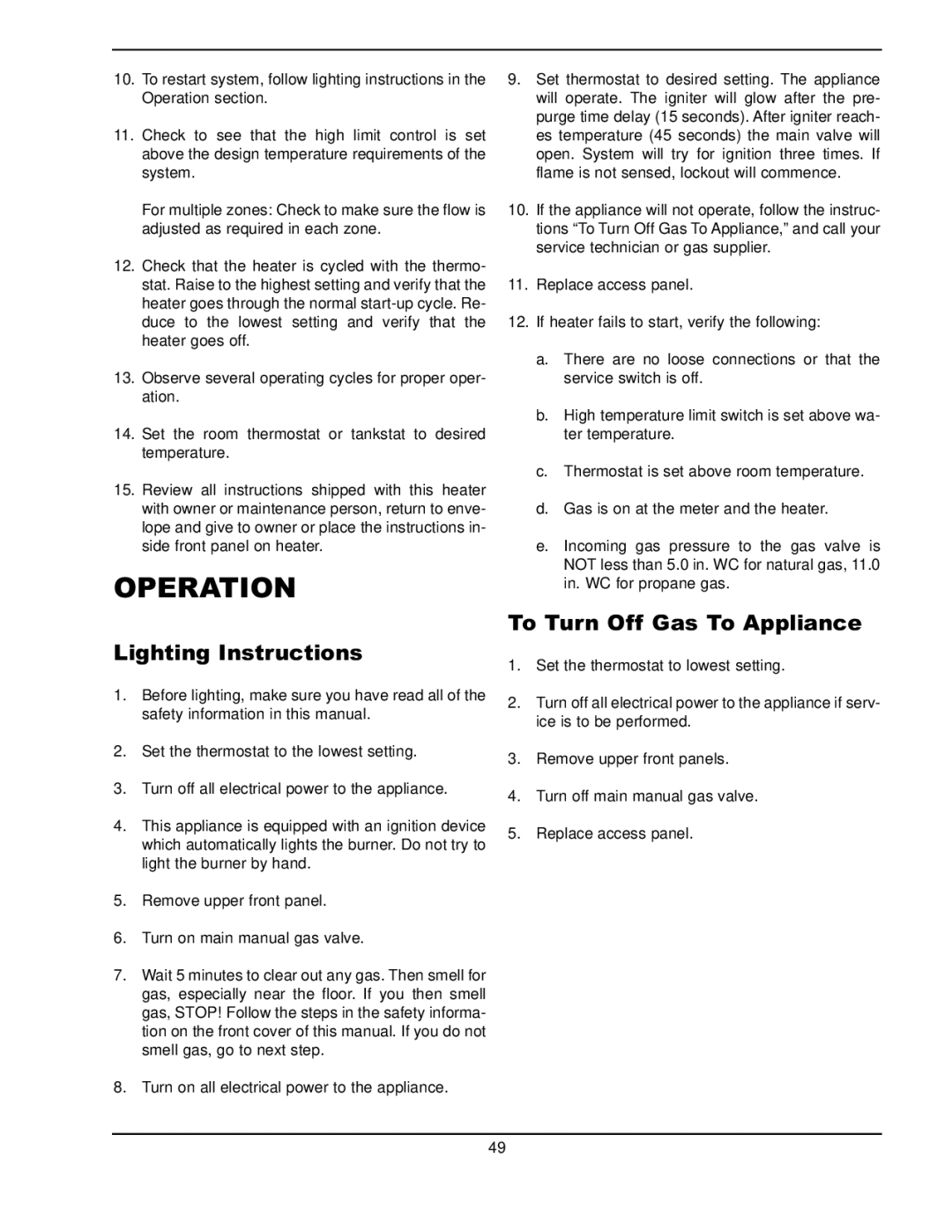 Raypak 302A-902A manual Operation, Lighting Instructions, To Turn Off Gas To Appliance 