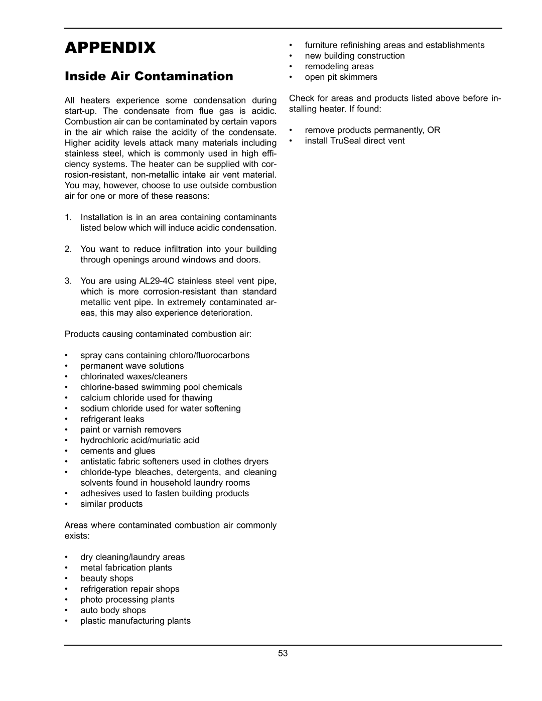 Raypak 302A-902A manual Appendix, Inside Air Contamination 