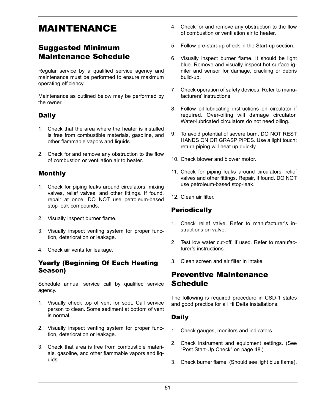 Raypak 302A-902A manual Suggested Minimum Maintenance Schedule, Preventive Maintenance Schedule 