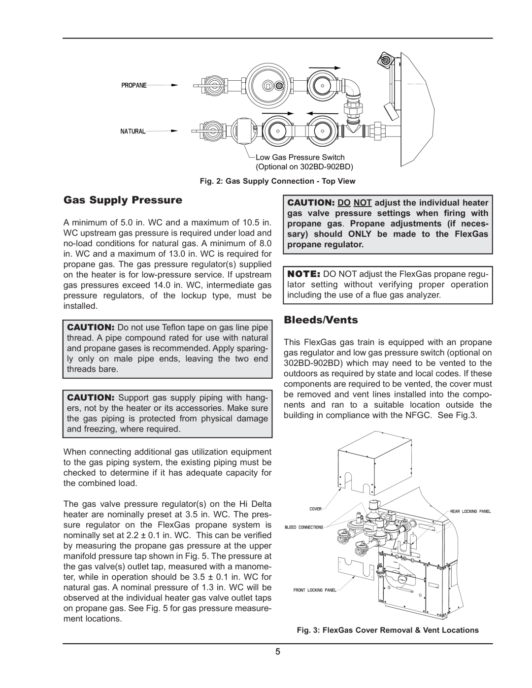 Raypak 302BD-2342BD instruction manual Gas Supply Pressure, Bleeds/Vents 