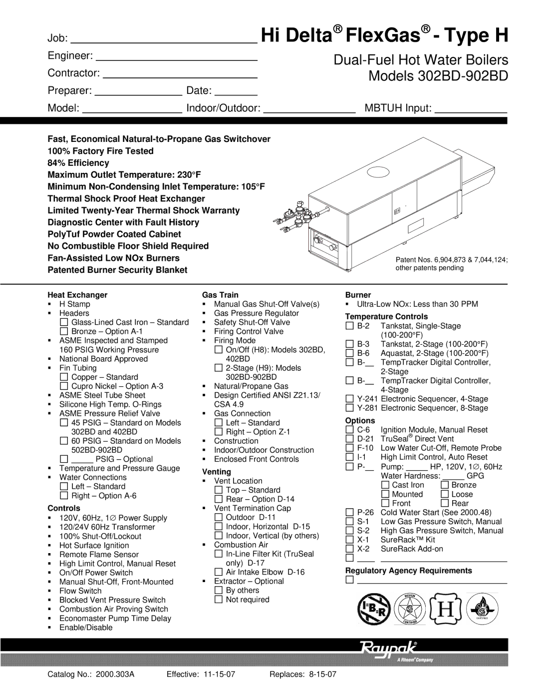 Raypak 302BD-902BD warranty Heat Exchanger, Gas Train, Venting, Burner, Temperature Controls, Options 