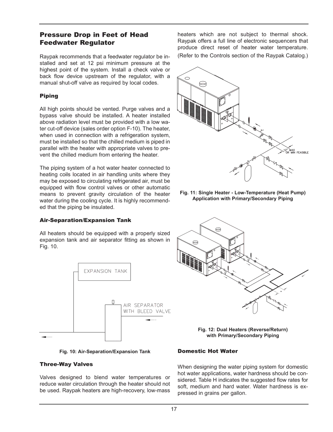 Raypak 399B-2339B Pressure Drop in Feet of Head Feedwater Regulator, Piping, Air-Separation/Expansion Tank 