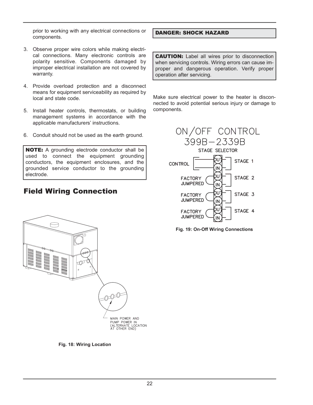 Raypak 399B-2339B operating instructions Field Wiring Connection, On-Off Wiring Connections 