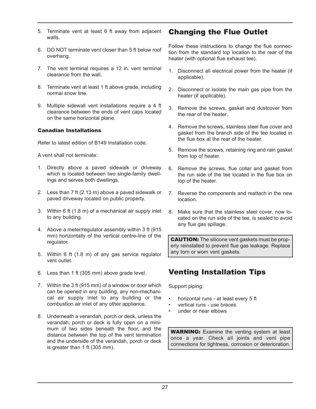 Raypak 399B-2339B operating instructions Changing the Flue Outlet, Venting Installation Tips, Canadian Installations 