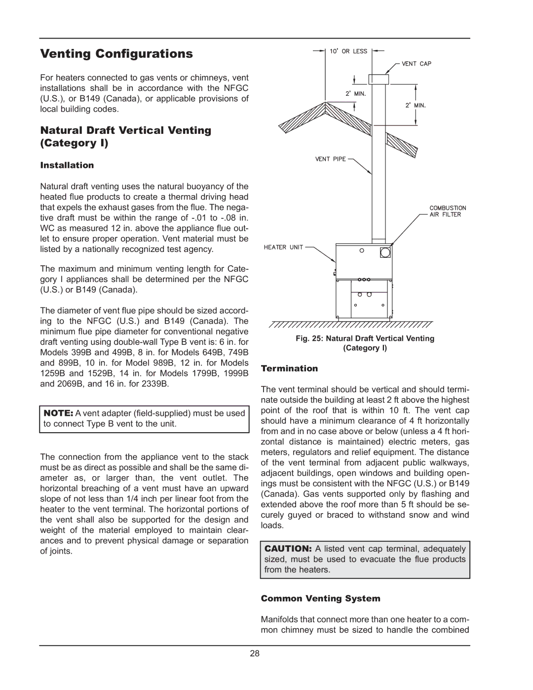 Raypak 399B-2339B Venting Configurations, Natural Draft Vertical Venting Category, Installation, Termination 