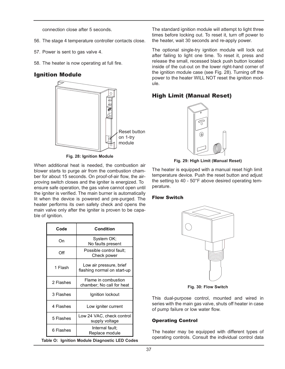 Raypak 399B-2339B operating instructions Ignition Module, High Limit Manual Reset, Flow Switch, Operating Control 