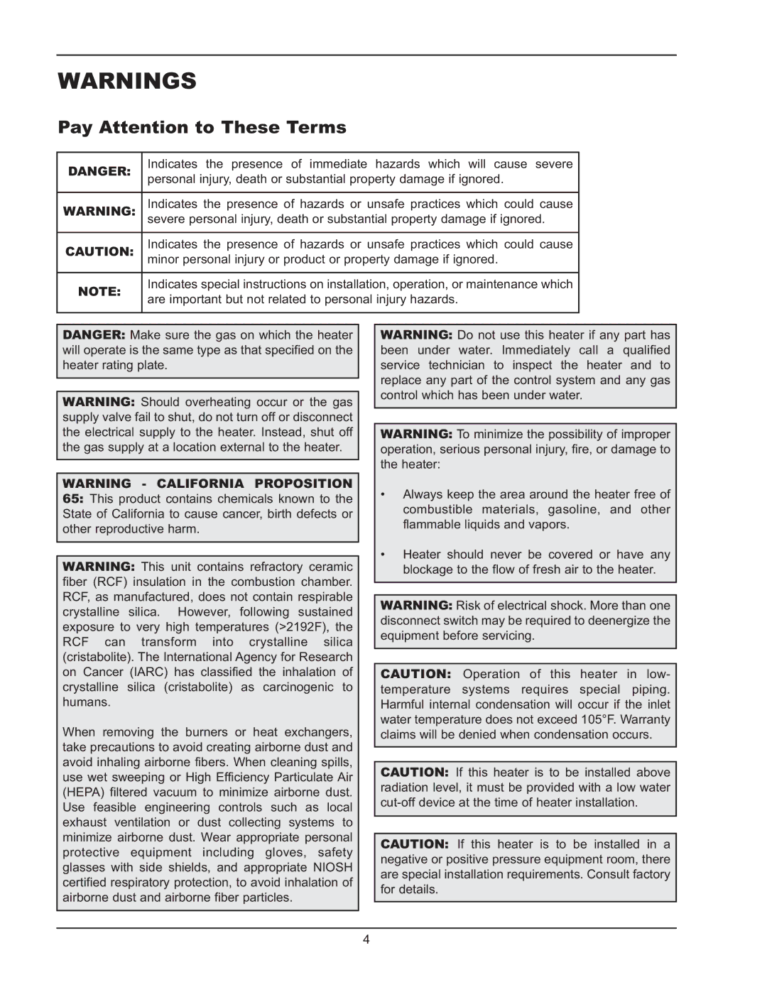 Raypak 399B-2339B operating instructions Pay Attention to These Terms 