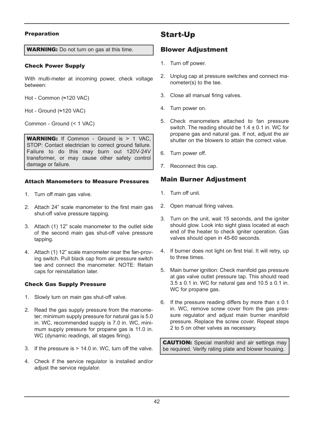 Raypak 399B-2339B operating instructions Start-Up, Blower Adjustment, Main Burner Adjustment 