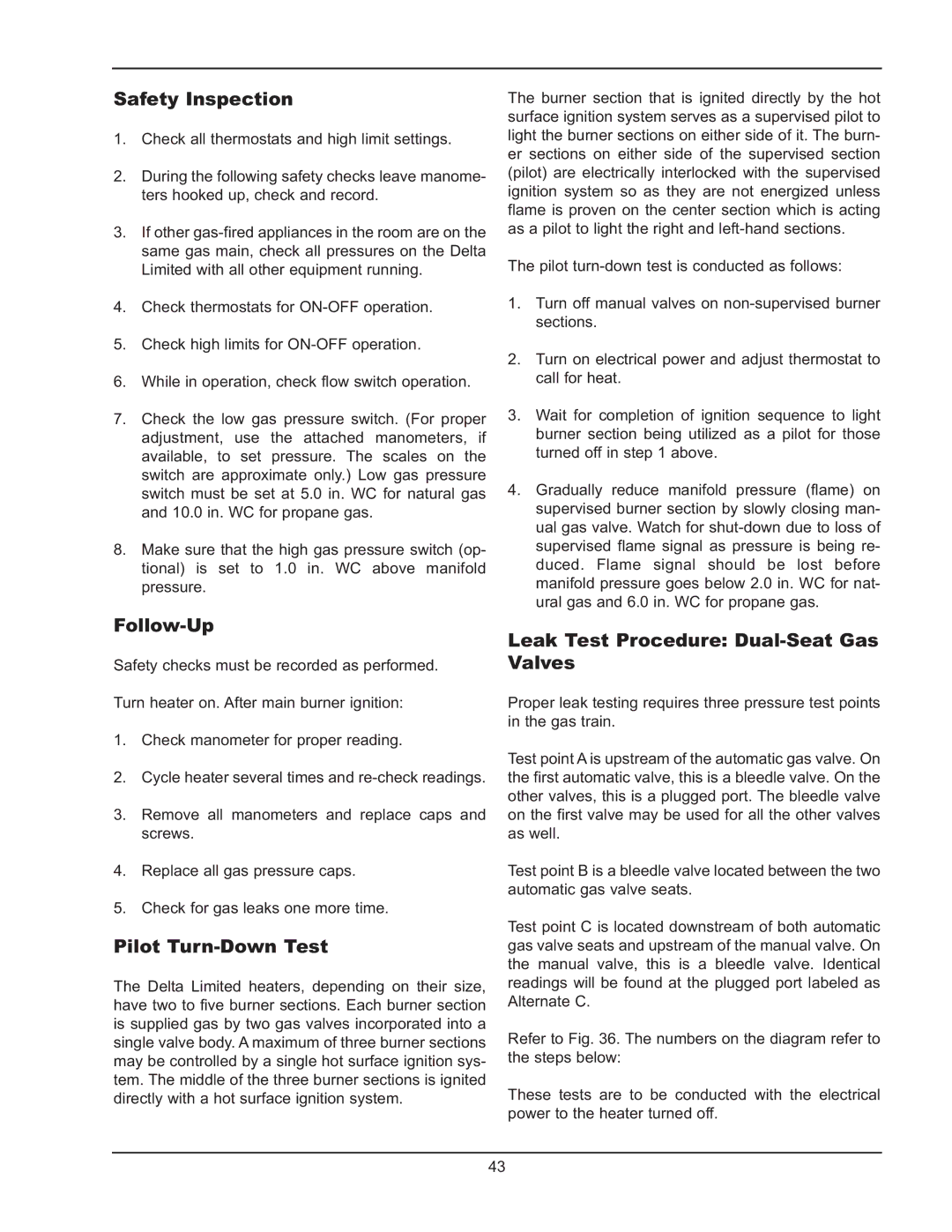 Raypak 399B-2339B Safety Inspection, Follow-Up, Pilot Turn-Down Test, Leak Test Procedure Dual-Seat Gas Valves 