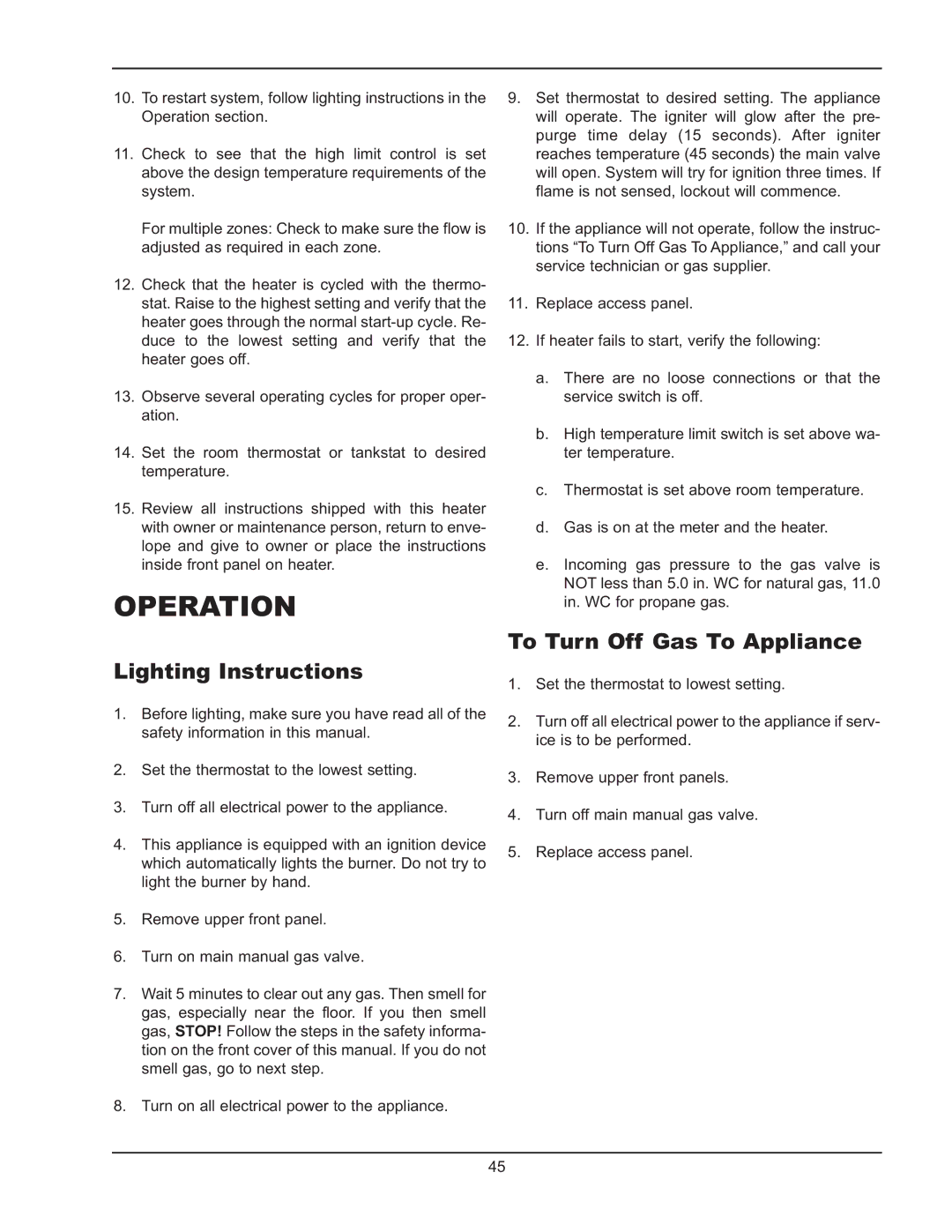 Raypak 399B-2339B operating instructions Operation, Lighting Instructions, To Turn Off Gas To Appliance 