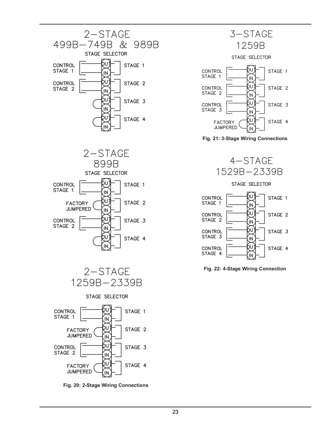 Raypak 399B-2339B operating instructions 3-StageWiring Connections, 4-StageWiring Connection, 2-StageWiring Connections 