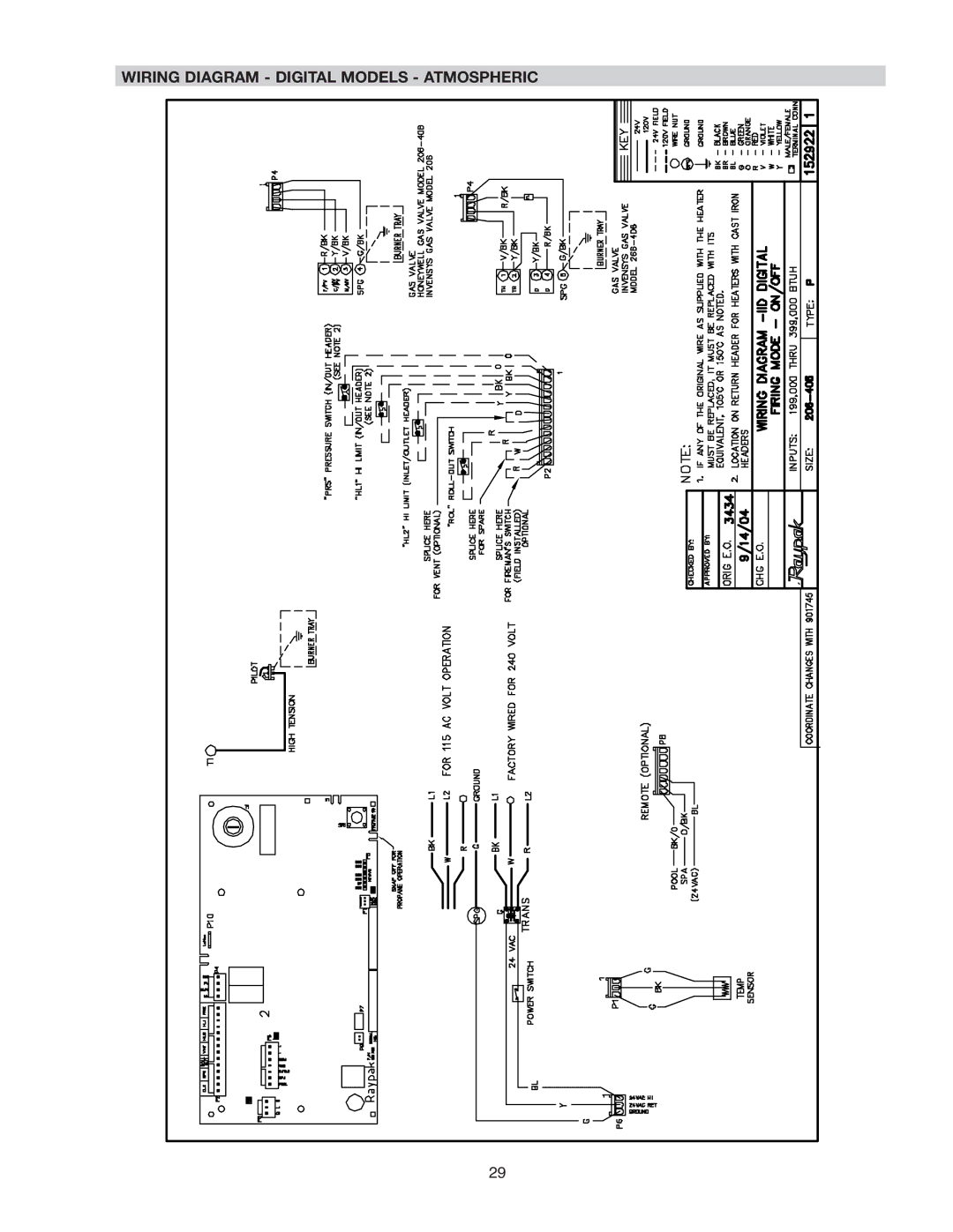 Raypak 207A, 406A, 206A, 407A, 337A, 336A, 267A, 266A operating instructions Wiring Diagram Digital Models Atmospheric 