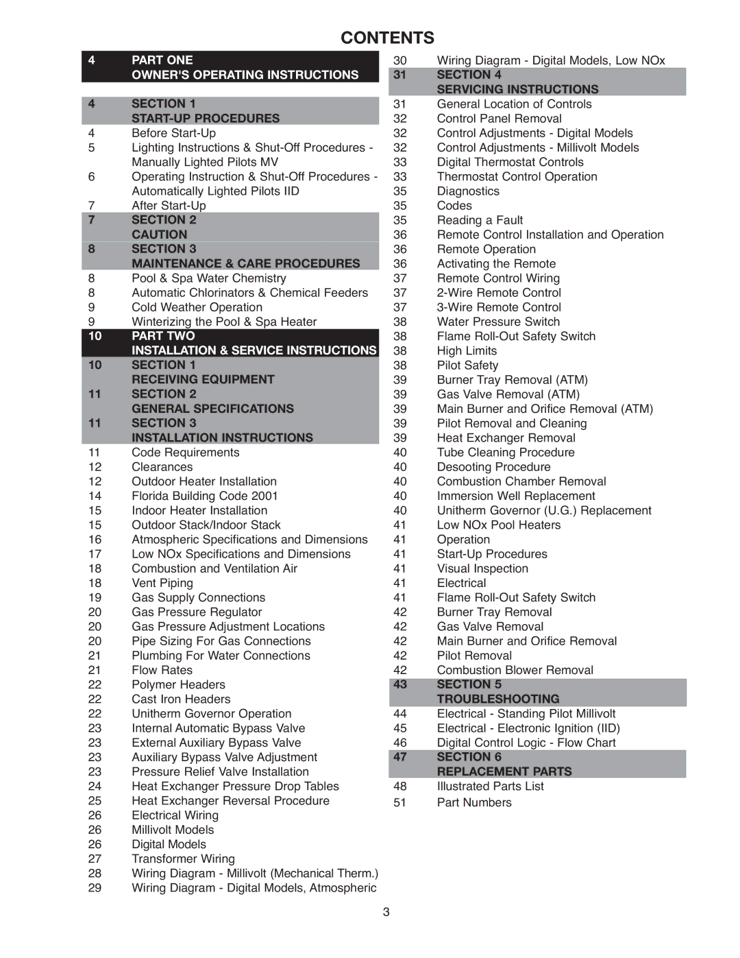 Raypak 337A, 406A, 206A, 407A, 336A, 207A, 267A, 266A operating instructions Contents 