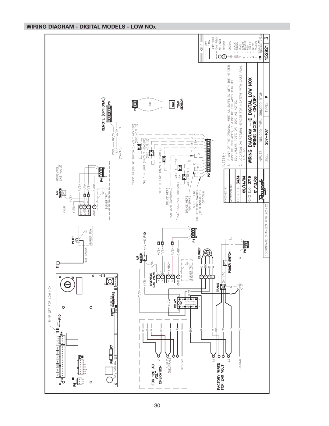 Raypak 267A, 406A, 206A, 407A, 337A, 336A, 207A, 266A operating instructions Wiring Diagram Digital Models LOW NOx 