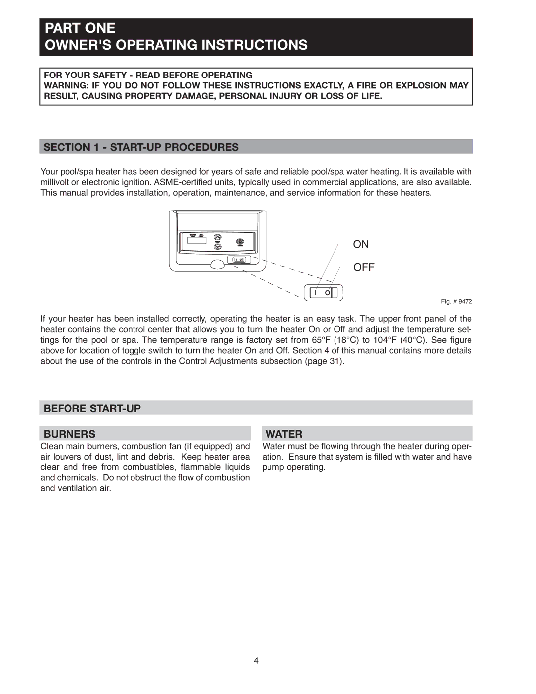 Raypak 336A, 406A, 206A, 407A, 337A START-UP Procedures, Before START-UP Burners Water, For Your Safety Read Before Operating 