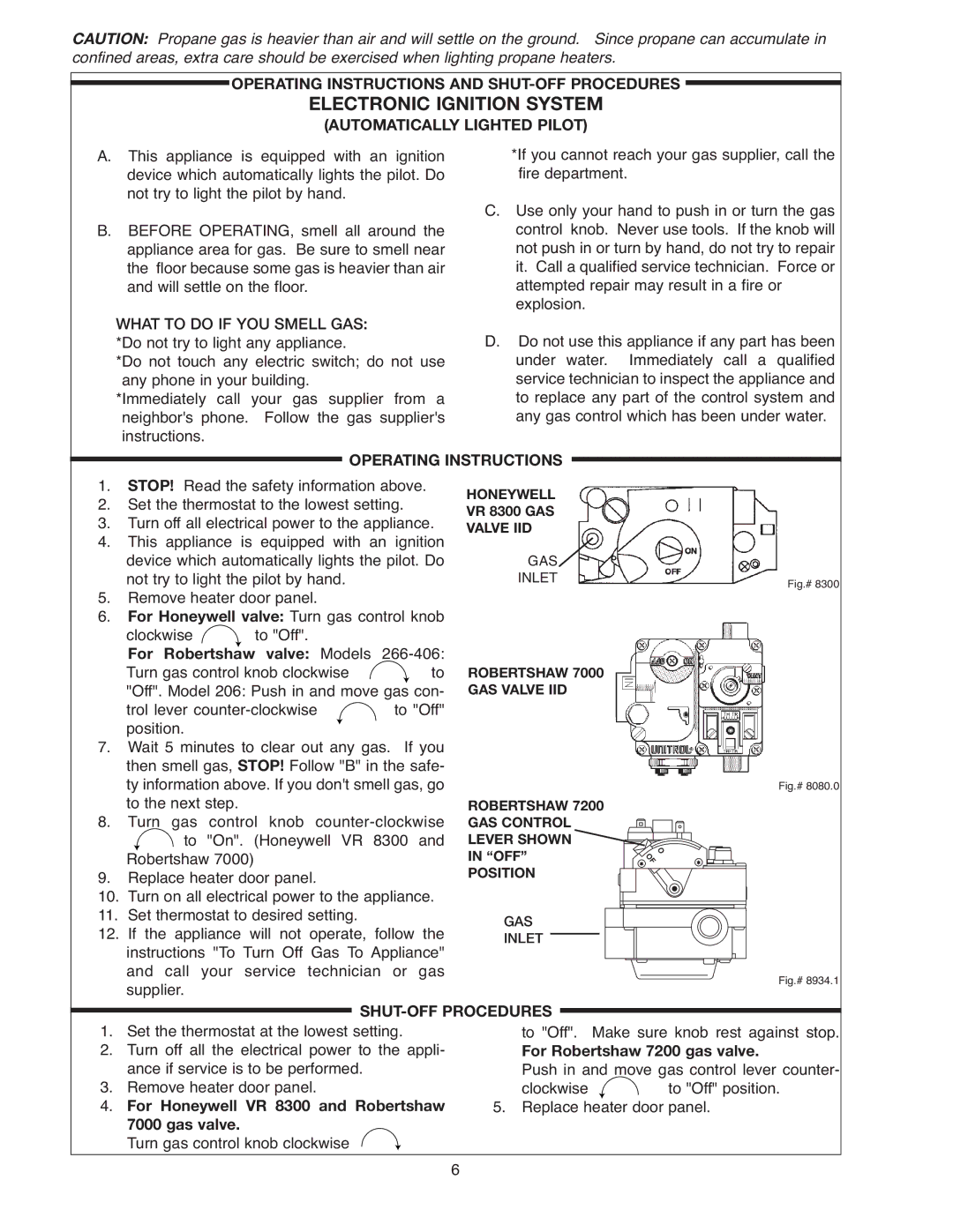 Raypak 267A, 406A Electronic Ignition System, Operating Instructions and SHUT-OFF Procedures, Automatically Lighted Pilot 