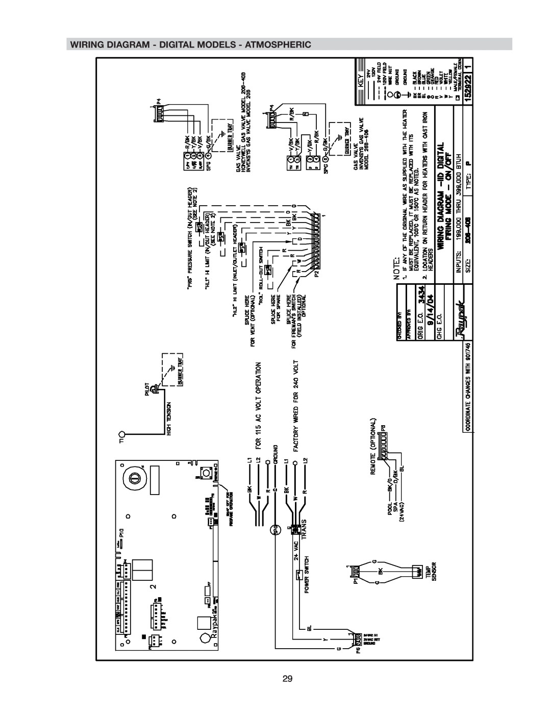 Raypak 207A, 406A, 206A, 407A, 337A, 336A, 267A, 266A operating instructions Wiring Diagram - Digital Models - Atmospheric 