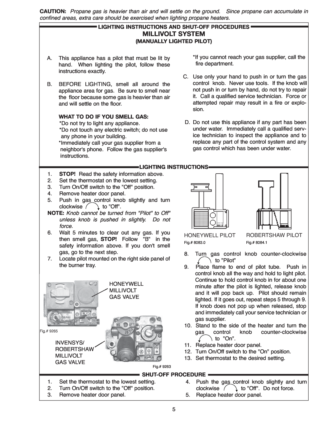 Raypak 207A, 406A, 206A Lighting Instructions And Shut-Off Procedures, Manually Lighted Pilot, What To Do If You Smell Gas 