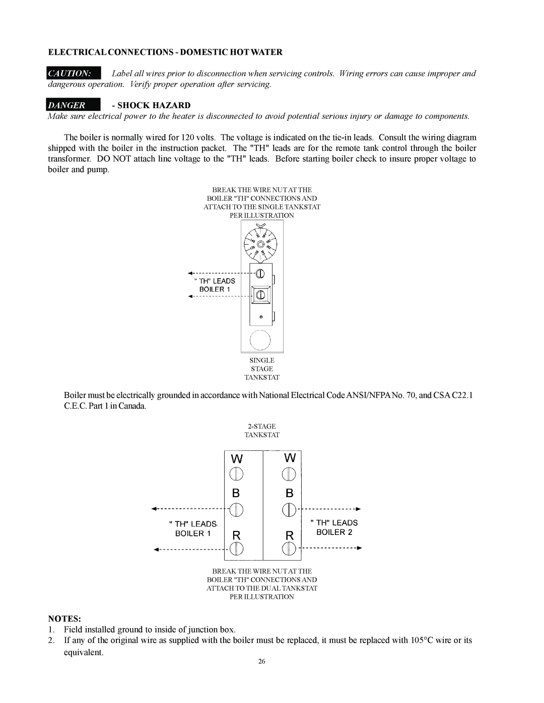 Raypak 1000, 500, 750 installation instructions Electrical Connections Domestic HOT Water 