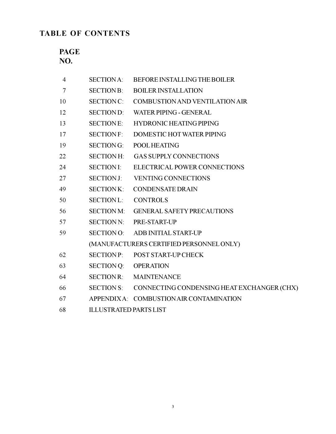 Raypak 500, 750, 1000 installation instructions Table of Contents 