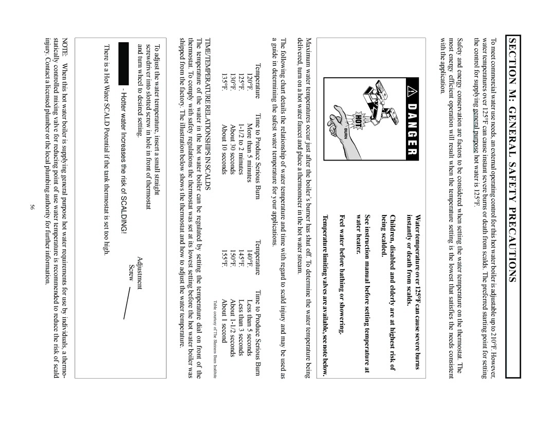 Raypak 1000, 500, 750 Section M General Safety Precautions, TIME/TEMPERATURE Relationships in Scalds 