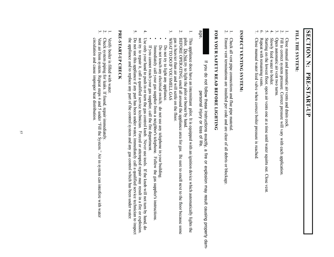 Raypak 500, 750, 1000 installation instructions Section N PRE-START-UP 