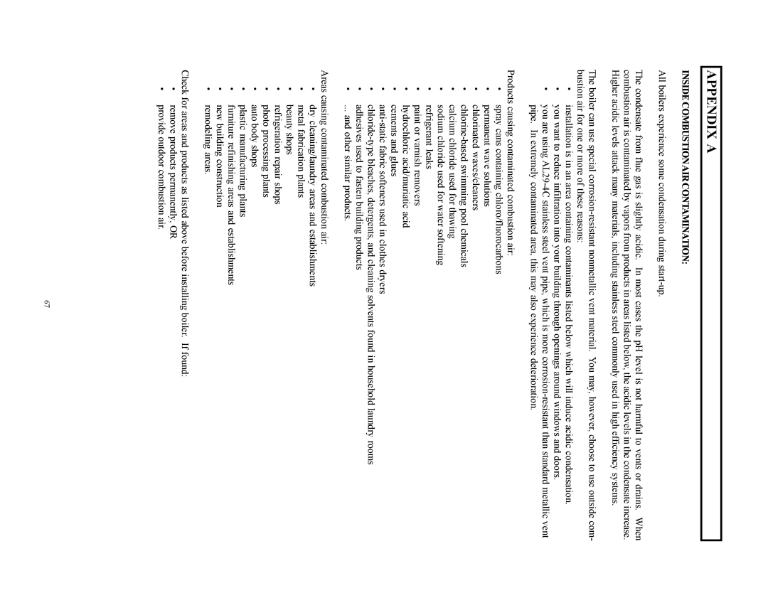 Raypak 750, 500, 1000 installation instructions Appendix a, Insidecombustionaircontamination 