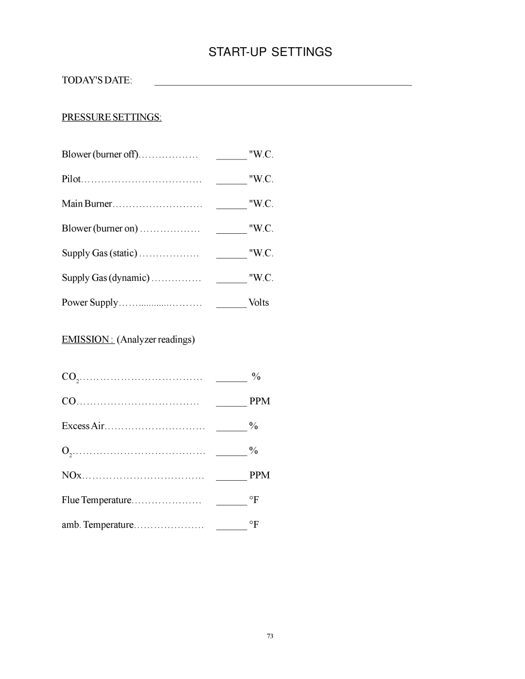 Raypak 750, 500, 1000 installation instructions START-UP Settings, Pressure Settings 